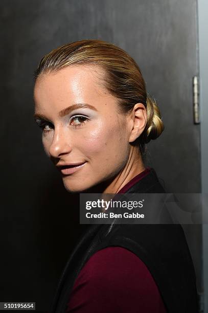 Elena Kurnosova attends the John Paul Ataker show- Backstage at Pier 59 on February 11, 2016 in New York City.