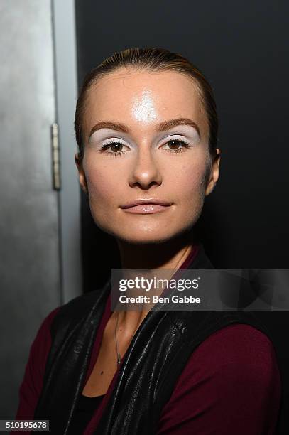 Elena Kurnosova attends the John Paul Ataker show- Backstage at Pier 59 on February 11, 2016 in New York City.