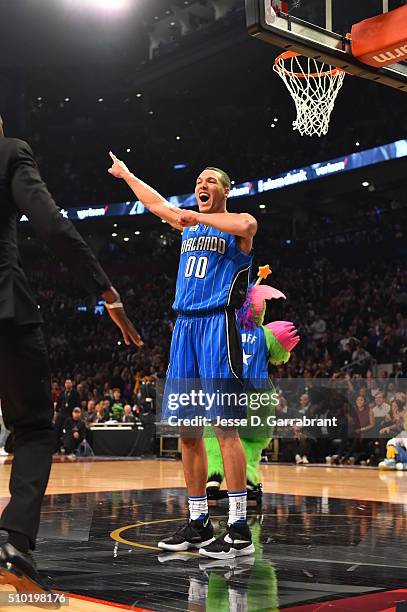 Aaron Gordon of the Orlando Magic finishes the dunk during the Verizon Slam Dunk Contest as part of the 2016 NBA All Star Weekend on February 13,...