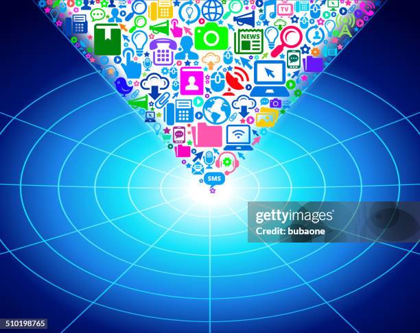 modern technology & communication on circle grid - instagram grid stock illustrations