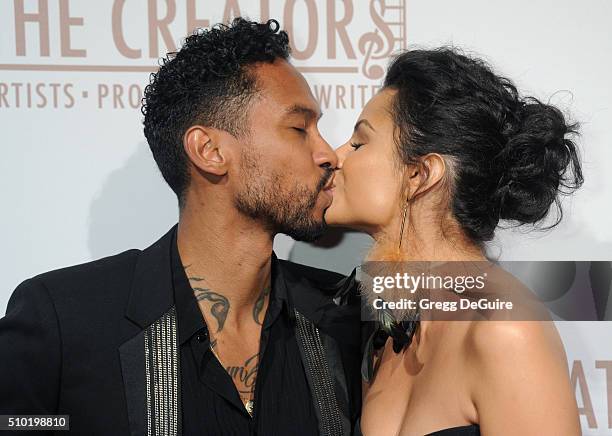 Singer Miguel and Nazanin Mandi arrive at The Creators Party Presented by Spotify, Cicada, Los Angeles at Cicada on February 13, 2016 in Los Angeles,...