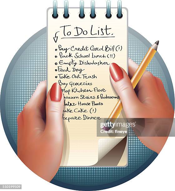 female hands and to do list - shopping list stock illustrations