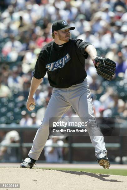 Roy Halladay of the Toronto Blue Jays pitches during the MLB game against the San Francisco Giants on June 17, 2004 at SBC Park in San Francisco,...