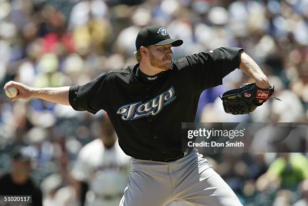 Roy Halladay of the Toronto Blue Jays pitches during the MLB game against the San Francisco Giants on June 17, 2004 at SBC Park in San Francisco,...