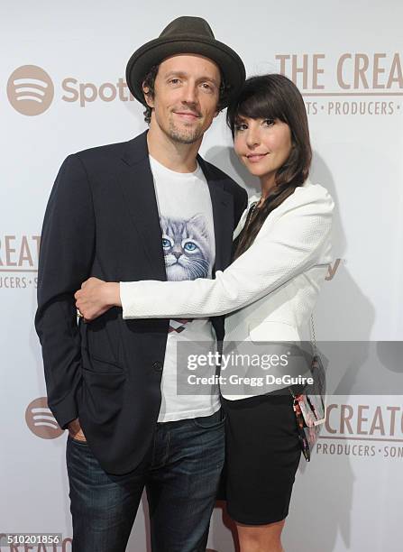 Singer Jason Mraz and wife Christina Carano arrive at The Creators Party Presented by Spotify, Cicada, Los Angeles at Cicada on February 13, 2016 in...