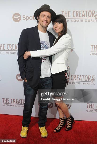 Singer Jason Mraz and wife Christina Carano arrive at The Creators Party Presented by Spotify, Cicada, Los Angeles at Cicada on February 13, 2016 in...