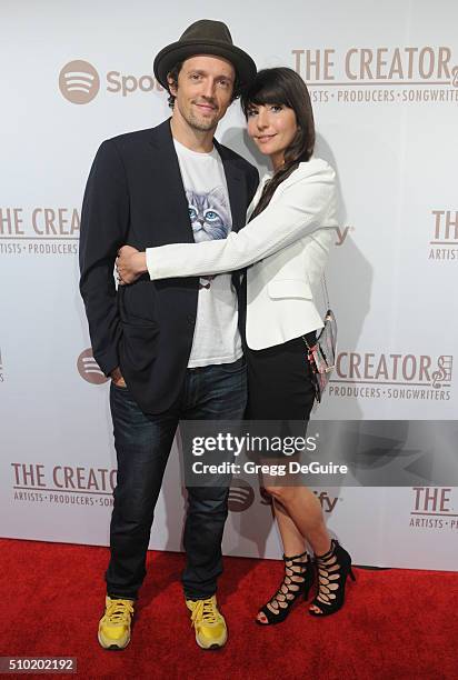 Singer Jason Mraz and wife Christina Carano arrive at The Creators Party Presented by Spotify, Cicada, Los Angeles at Cicada on February 13, 2016 in...