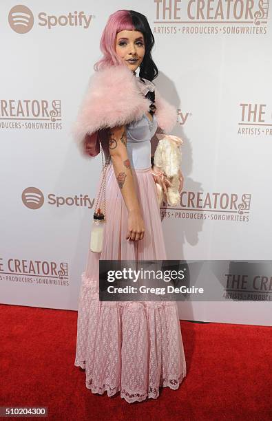 Singer Melanie Martinez arrives at The Creators Party Presented by Spotify, Cicada, Los Angeles at Cicada on February 13, 2016 in Los Angeles,...