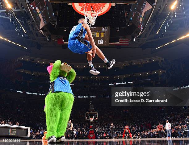 Aaron Gordon of the Orlando Magic goes up for the dunk during the Verizon Slam Dunk Contest as part of the 2016 NBA All Star Weekend on February 13,...