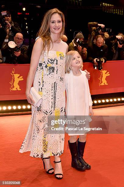 Actresses Julia Jentsch and Emilia Pieske attend the '24 Wochen' premiere during the 66th Berlinale International Film Festival Berlin at Berlinale...