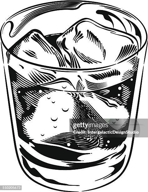 ilustraciones, imágenes clip art, dibujos animados e iconos de stock de whisky rocks de vidrio - whisky