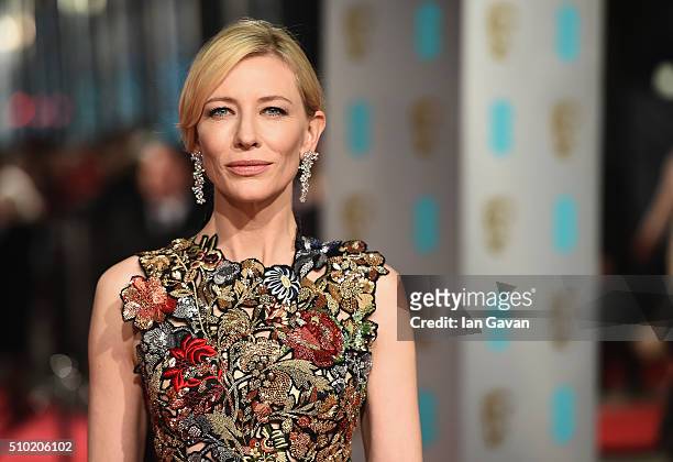 Cate Blanchett attends the EE British Academy Film Awards at the Royal Opera House on February 14, 2016 in London, England.