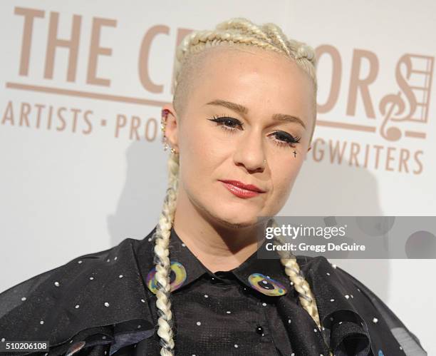 Singer Sarah Hudson arrives at The Creators Party Presented by Spotify, Cicada, Los Angeles at Cicada on February 13, 2016 in Los Angeles, California.