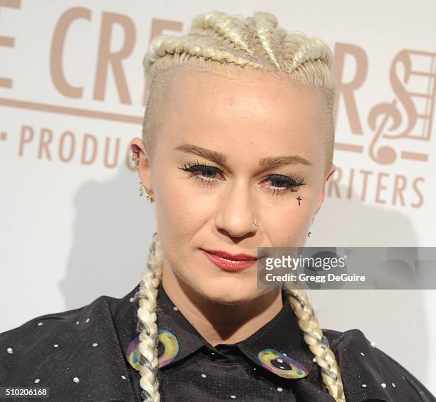 Singer Sarah Hudson arrives at The Creators Party Presented by Spotify, Cicada, Los Angeles at Cicada on February 13, 2016 in Los Angeles, California.