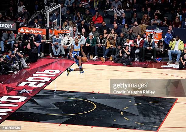 Will Barton of the Denver Nuggets dunks in the Verizon Slam Dunk Contest during NBA All-Star Weekend 2016 at Air Canada Centre on February 13, 2016...