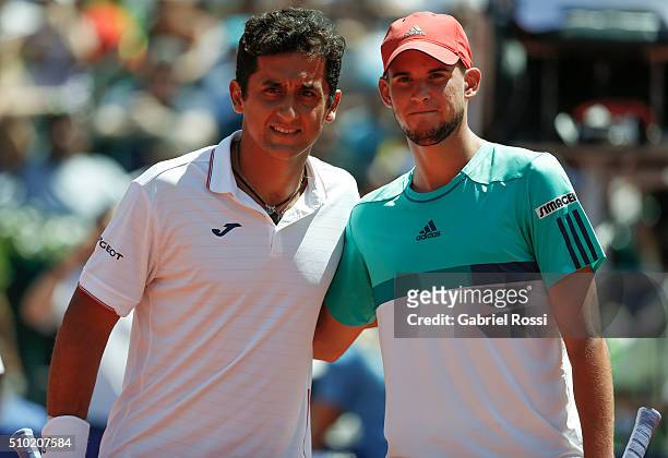 Nicolas Almagro of Spain and Dominic Thiem of Austria pose for a photo before a final match between Nicolas Almagro of Spain and Dominic Thiem of...