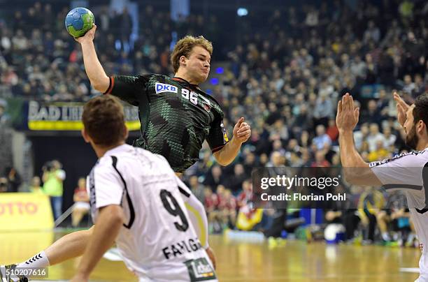 Paul Drux of Fuechse Berlin during the game between Fuechse Berlin and MT Melsungen on February 14, 2016 in Berlin, Germany.