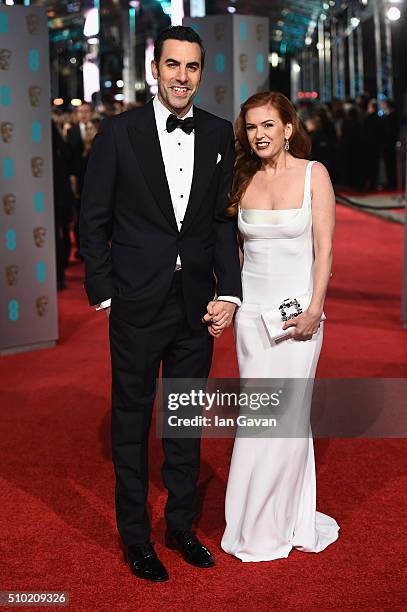 Sacha Baron Cohen and Isla Fisher attend the EE British Academy Film Awards at the Royal Opera House on February 14, 2016 in London, England.