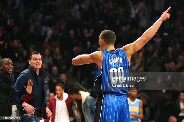 Aaron Gordon of the Orlando Magic celebrates after a dunk in the Verizon Slam Dunk Contest during NBA All-Star Weekend 2016 at Air Canada Centre on...