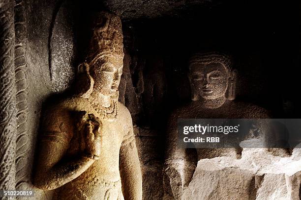 vishnu in pandavas caves nashik - nasik caves stock pictures, royalty-free photos & images