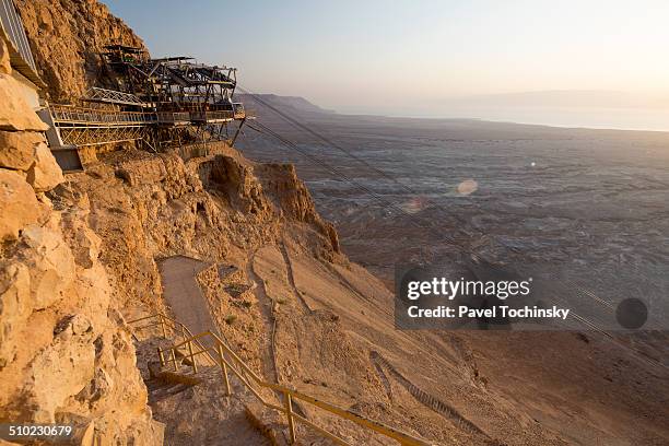 cable car leading to the top of masada - masada stock pictures, royalty-free photos & images