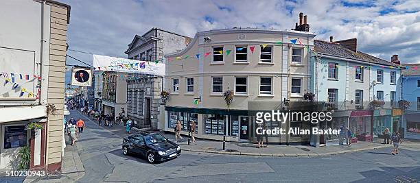 panoramic format image of high street in falmouth - falmouth england stock pictures, royalty-free photos & images