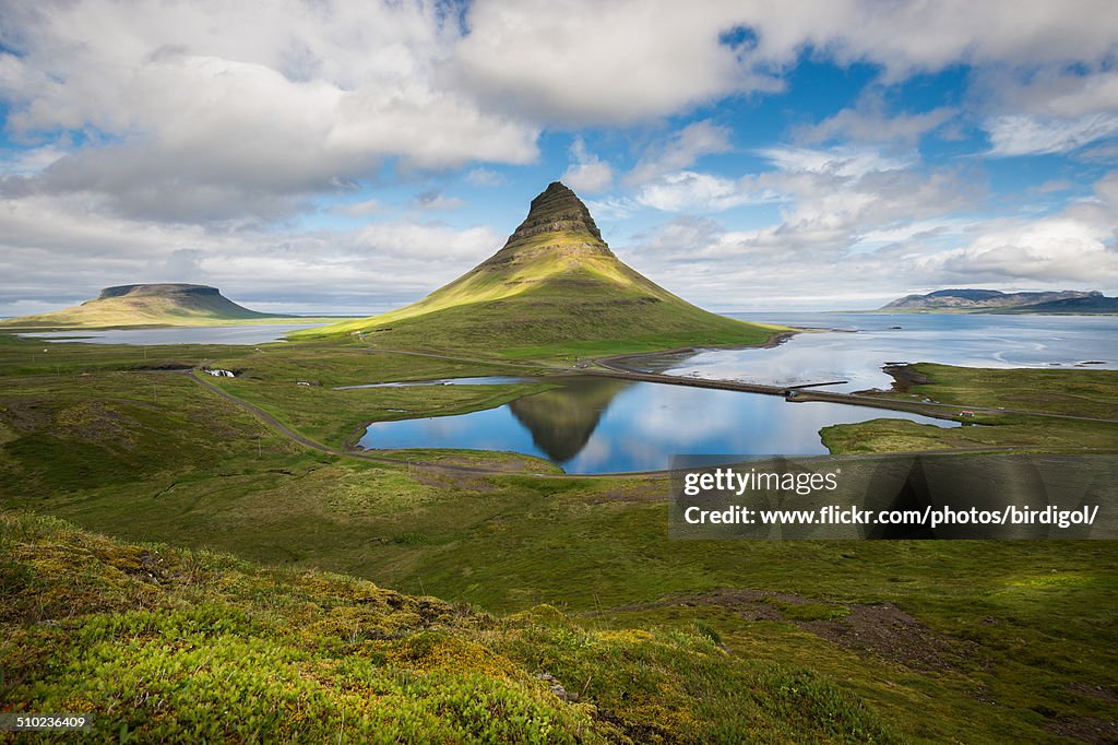 Aerial view with Kirkjufell Mountain