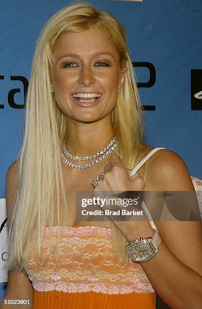 Paris Hilton arrives to the release of the S. Carter Tennis shoe party at the Playstation 2 Estate on July 3, 2004 in South Hampton, New York.