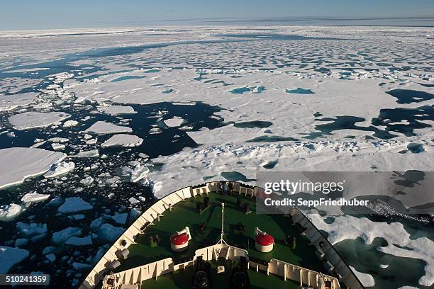 bow of ice breaker heading in ne passage - arctic ocean stock pictures, royalty-free photos & images
