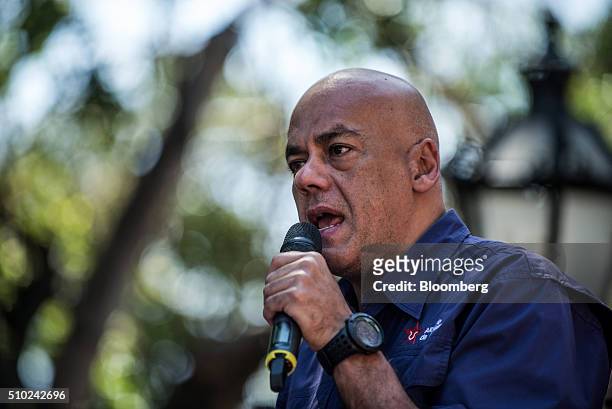 Jorge Rodriguez, a socialist politician and current mayor of the Libertador municipality in Caracas, speaks at a pro-government rally in Caracas,...