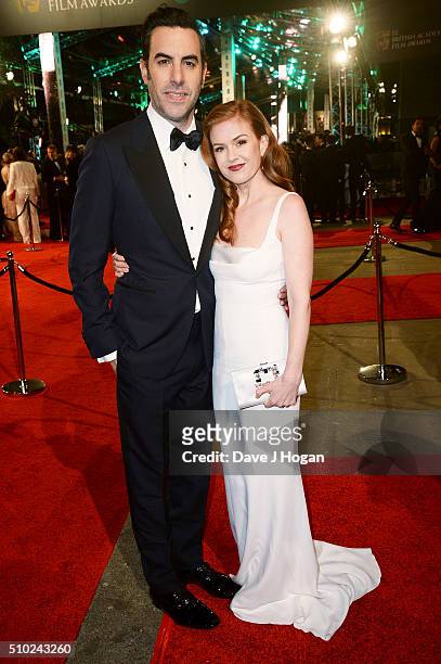 Sacha Baron Cohen and Isla Fisher attend the EE British Academy Film Awards at The Royal Opera House on February 14, 2016 in London, England.