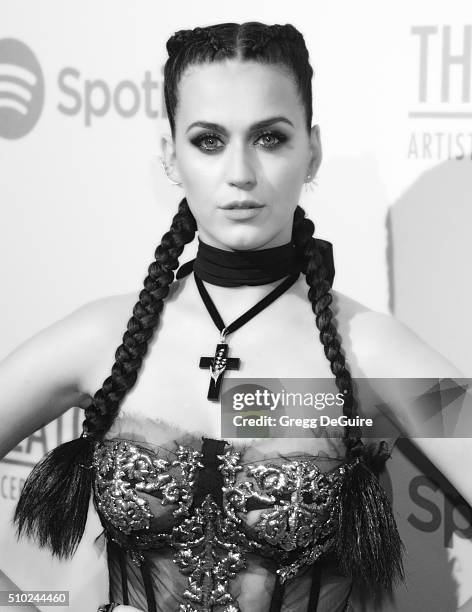 Singer Katy Perry arrives at The Creators Party Presented by Spotify, Cicada, Los Angeles at Cicada on February 13, 2016 in Los Angeles, California.
