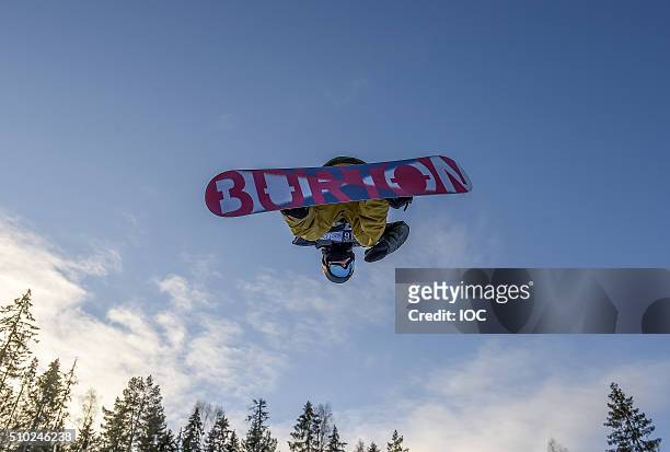 Jake Pates USA Gold Medal winner in the Men's Snowboard Halfpipe Finals at Oslo Vinterpark Halfpipe during the Winter Youth Olympic Games on February...