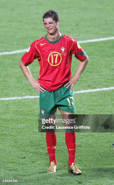 Cristiano Ronaldo of Portugal in tears after the UEFA Euro 2004, Final match between Portugal and Greece at the Luz Stadium on July 4, 2004 in...