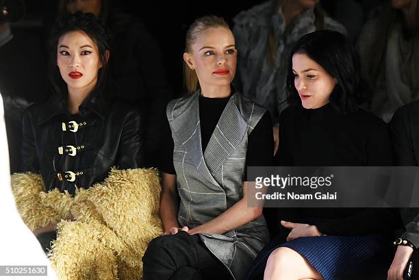 Arden Chow, actress Kate Bosworth, and Leigh Lezark attend the Noon By Noor Fall 2016 fashion show during New York Fashion Week: The Shows at The...