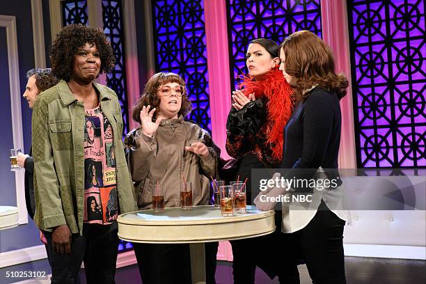 Melissa McCarthy" Episode 1696 -- Pictured: Leslie Jones, Melissa McCarthy, Cecily Strong, and Vanessa Bayer during the "Pick-Up Artist" sketch on...