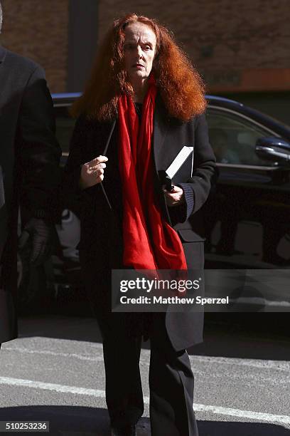 Grace Coddington arrives at the Derek Lam Fall 2016 fashion show during New York Fashion Week: The Shows at The Gallery, Skylight at Clarkson Sq on...