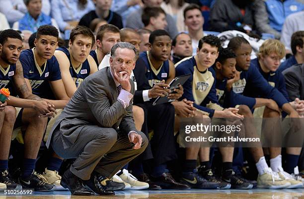 Head coach Jamie Dixon of the Pittsburgh Panthers watches his team play against the North Carolina Tar Heels during their game at the Dean Smith...