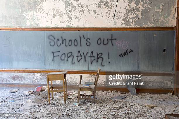abandoned school room - detroit ruins stock pictures, royalty-free photos & images