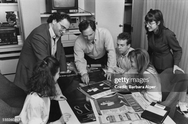 American film producers Harvey Weinstein and his brother Bob Weinstein of Miramax Films at their offices in New York City, 21st April 1989. They are...