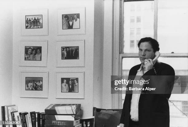 American film producer Harvey Weinstein of Miramax Films at his office in New York City, 21st April 1989.