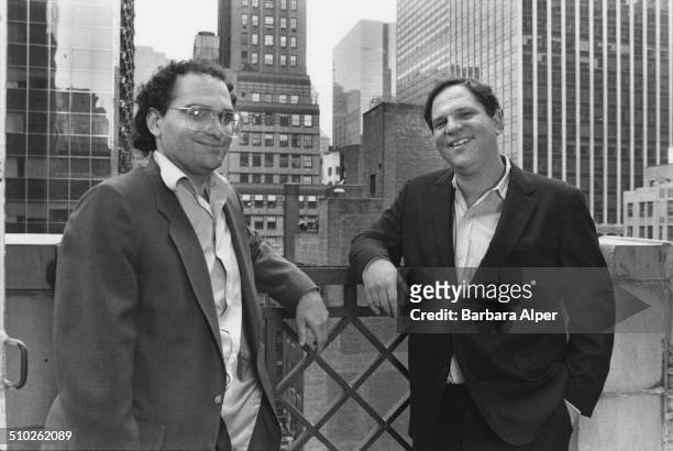 From left to right, American film producers Bob Weinstein and his brother Harvey Weinstein of Miramax Films, New York City, 21st April 1989.