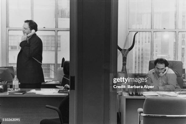 From left to right, American film producers Harvey Weinstein and his brother Bob Weinstein of Miramax Films at their offices in New York City, 21st...