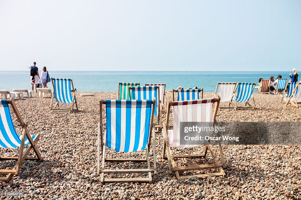 Summer folding chairs in a beach