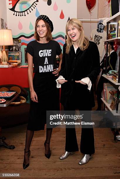Alexa Chung and Tennessee Thomas pose together during The Deep End Club Collection launch hosted by Alexa Chung at The Deep End Club on February 14,...