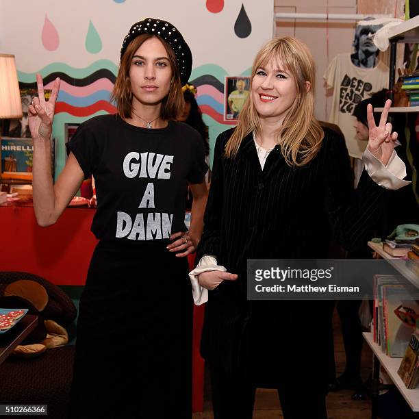 Alexa Chung and Tennessee Thomas pose together during The Deep End Club Collection launch hosted by Alexa Chung at The Deep End Club on February 14,...