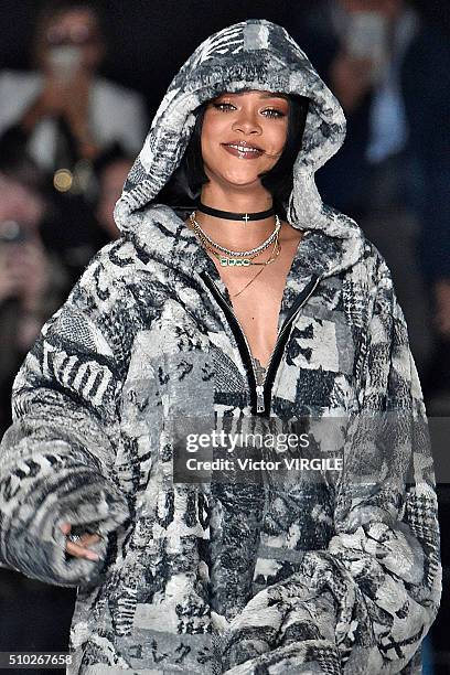 Rihanna walks the runway at the FENTY PUMA by Rihanna AW16 Collection during Fall 2016 New York Fashion Week on February 12, 2016 in New York City.