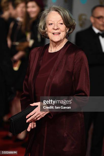 Maggie Smith attends the EE British Academy Film Awards at the Royal Opera House on February 14, 2016 in London, England.