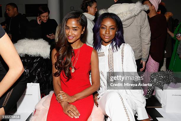 Music director Vashtie Kola and singer Justine Skye attend the Jonathan Simkhai fashion show during Fall 2016 MADE Fashion Week at Milk Studios on...