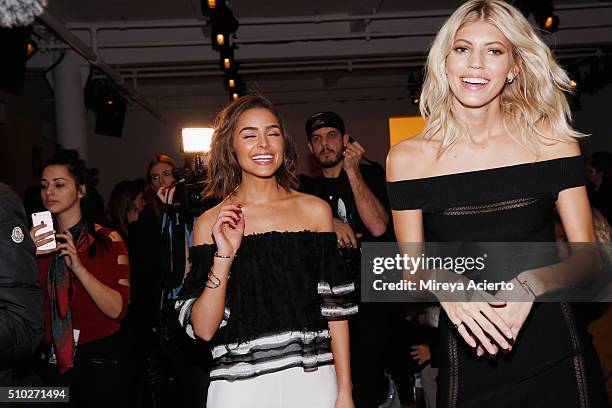 Actress Olivia Culpo and model Devon Windsor attend the Jonathan Simkhai fashion show during Fall 2016 MADE Fashion Week at Milk Studios on February...